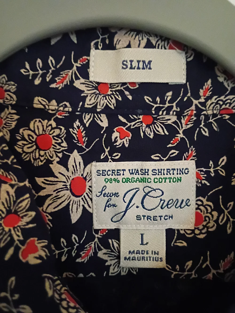 J. Crew‎ Men's Navy Floral Button-Up with Orange & Cream Blooms Sz L